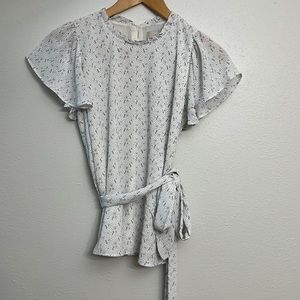 Loft Flutter sleeve tie waist blouse